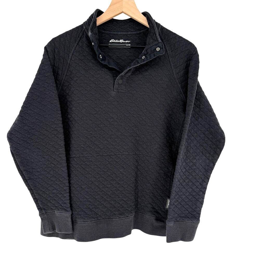 Eddie Bauer Mens Size M Quilted Sweatshirt Pullover Gorpcore Cabincore Charcoal